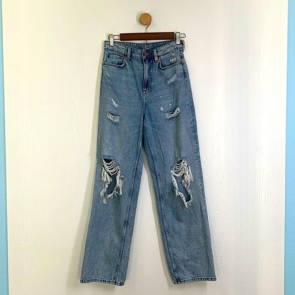 H&M - Stonewashed Distressed High Waist Loose Straight Jeans Size 4 - Picture 1 of 12